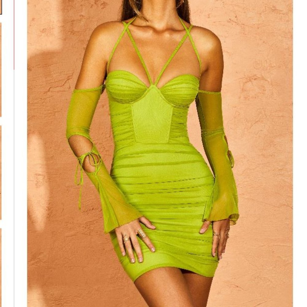 OhPolly Off The Shoulder Mini Green Dress